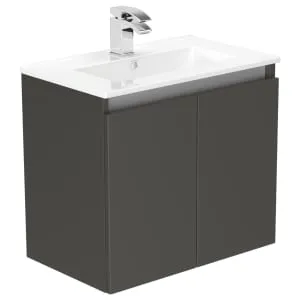 Newland Midnight Mist Slimline Basin Suspended Double Door Unit - 600mm