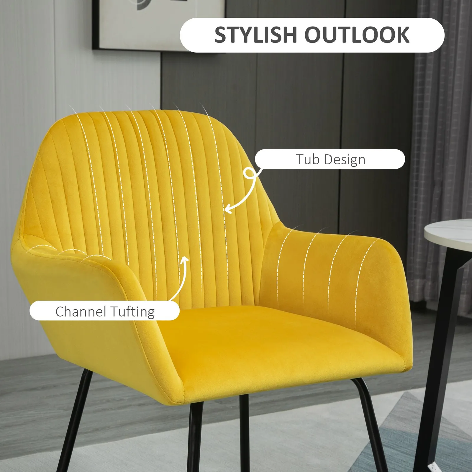 HOMCOM Modern Accent Chair Velvet-Feel Upholstered Lounge Armchair in Yellow 4