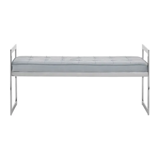 Alluras Powder Blue Velvet Button Tufted Bench With Silver Base