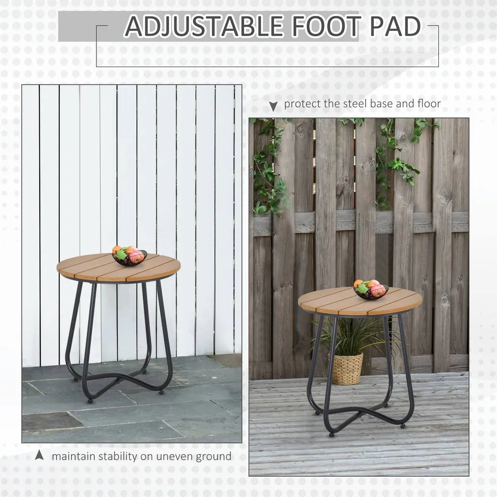 OUTSUNNY Round Outdoor Side Table Adjustable Leg Pads Natural Wood & Black 5