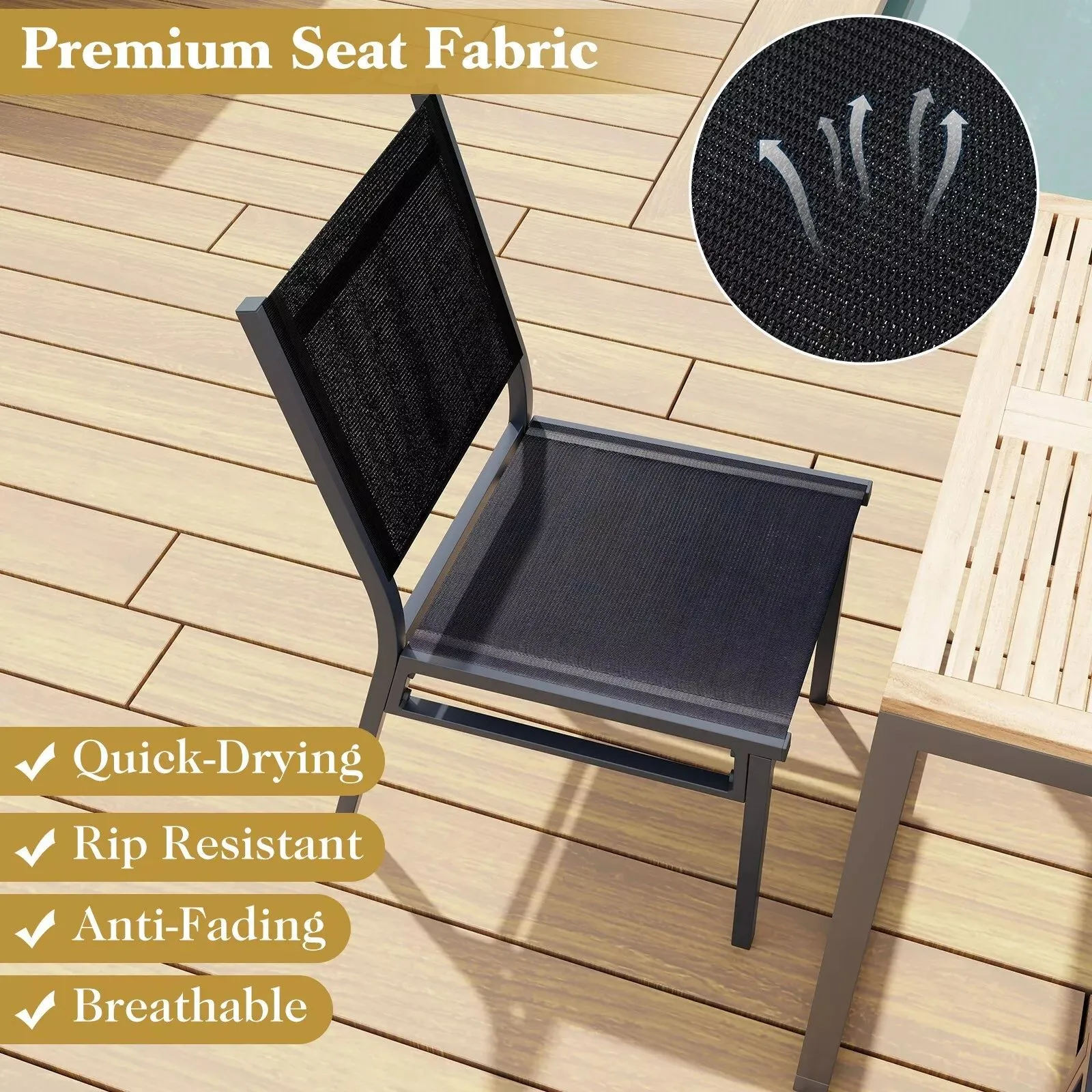 Costway Outdoor Dining Chairs Patio Armless Chair Lightweight Metal Chair in Black 6