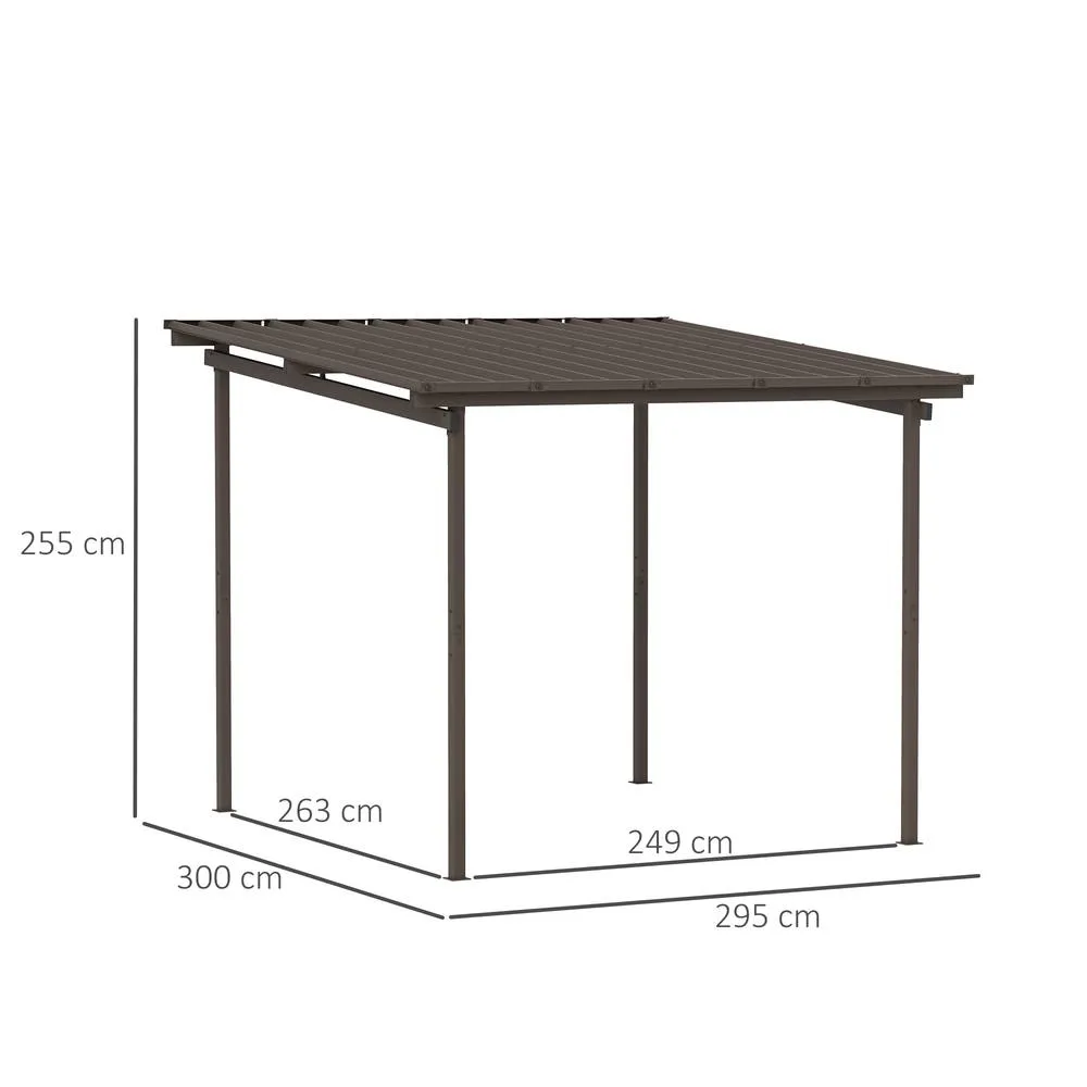 OUTSUNNY 3 x 3(m) Waterproof Metal Pergola Easy to Assemble Lean to Pergola in Brown 3