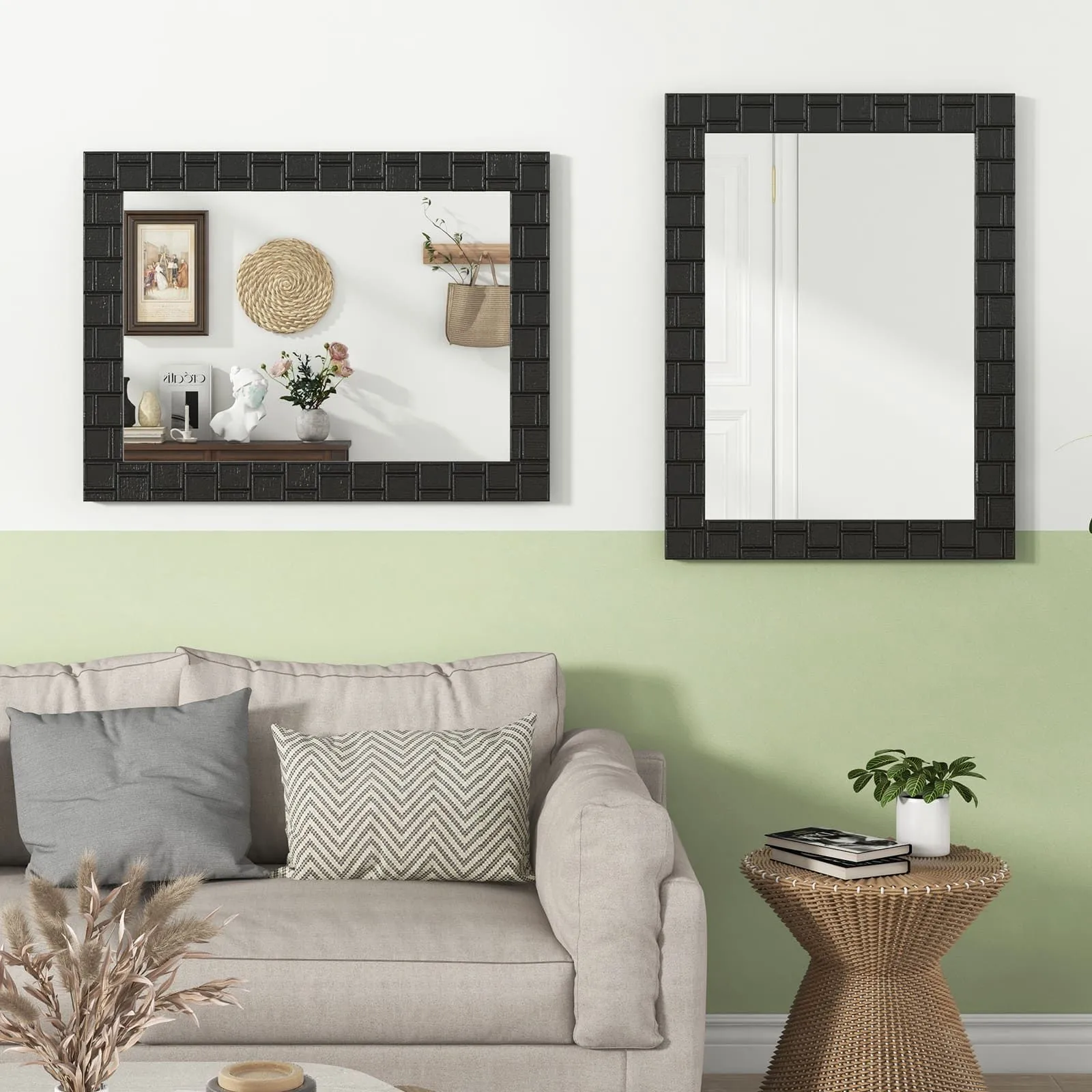 Costway Wooden Framed Wall Mirror 80 x 60 cm Bathroom Rectangular Mirror in Black 3