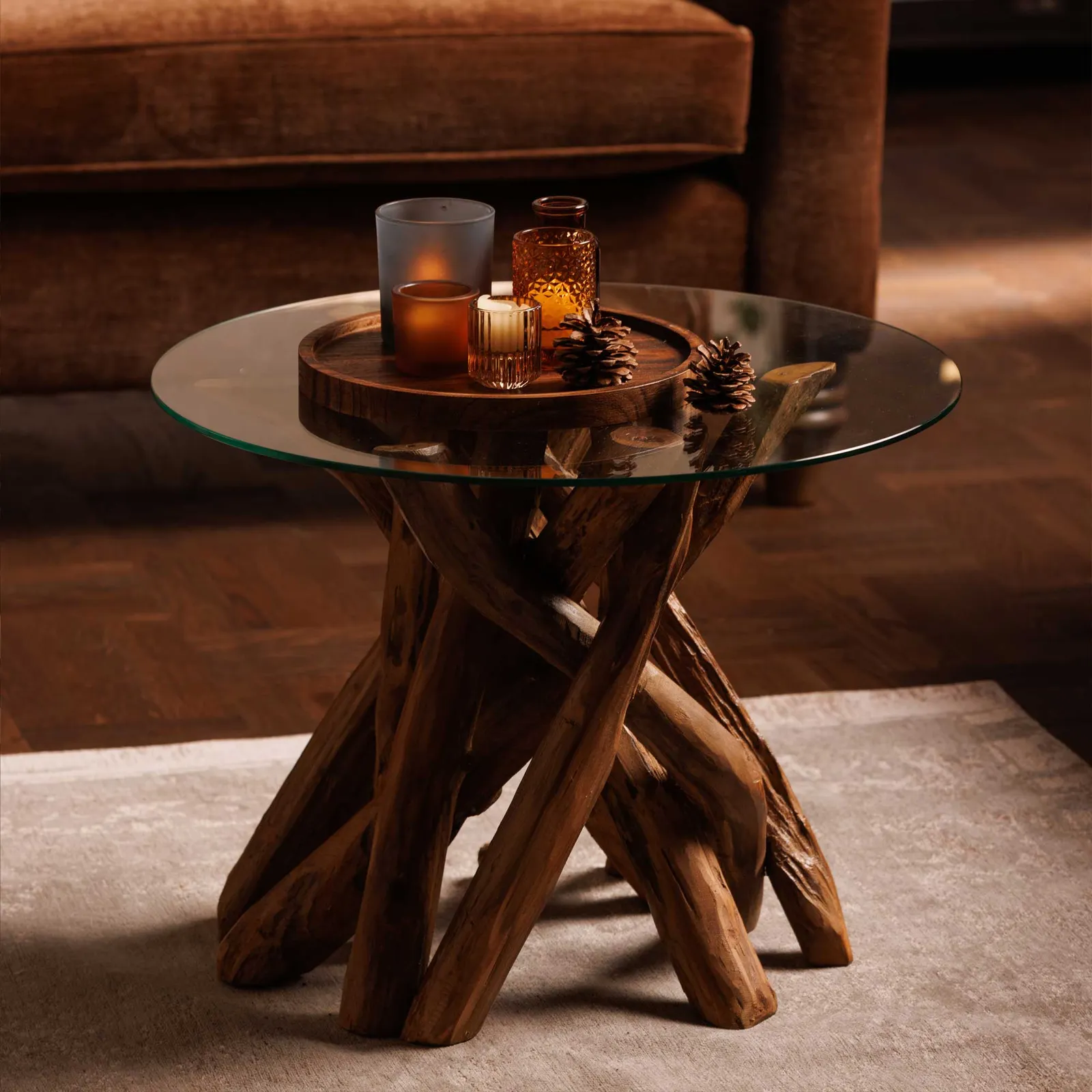 Whinfell Round Lamp Table, Round, Brown Glass | Barker & Stonehouse 2
