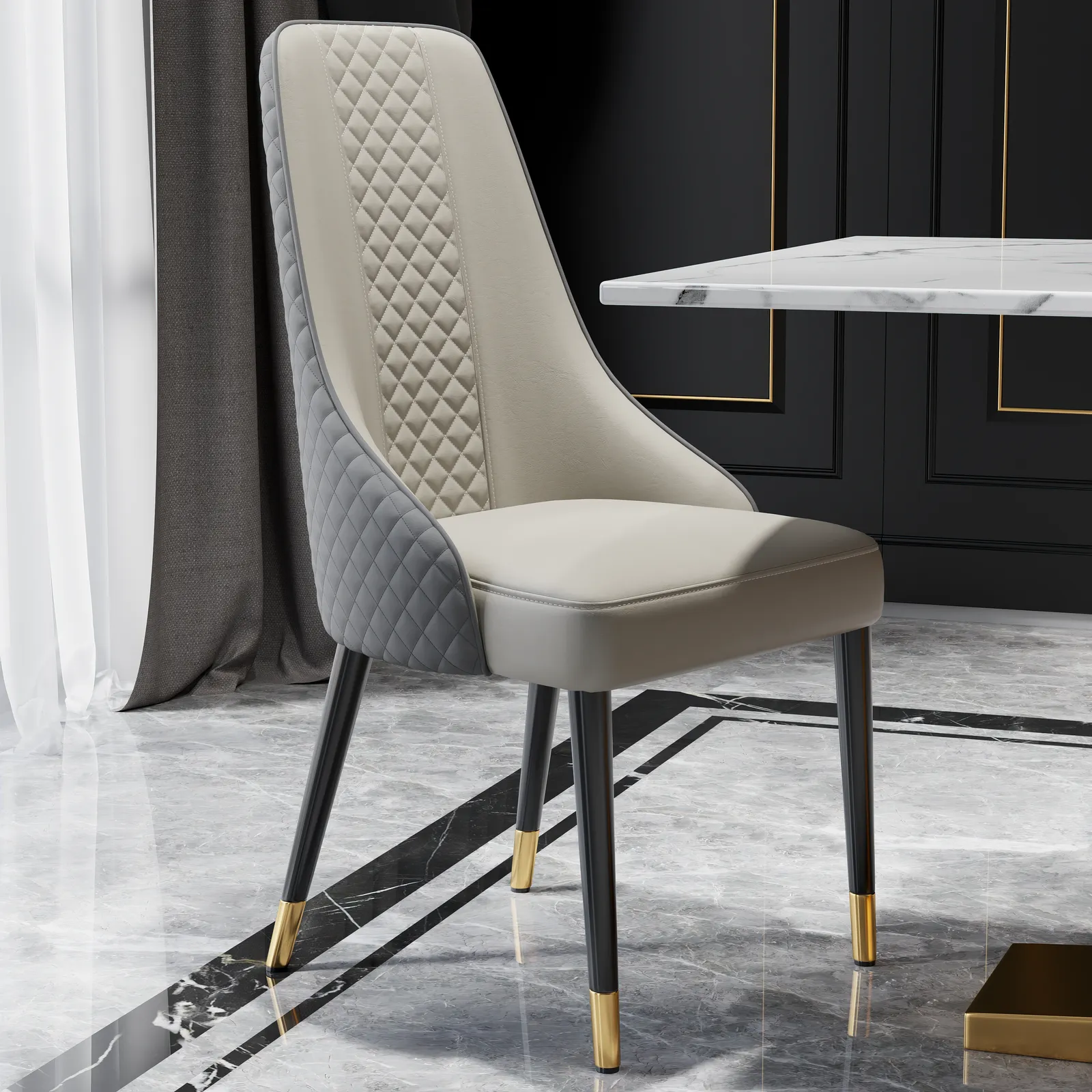Diamic Modern Gray 6-Piece Dining Chairs Upholstered Faux Leather High Back