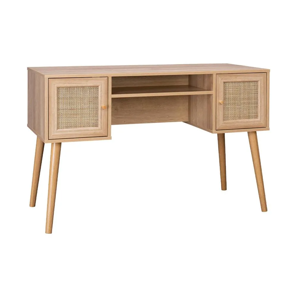 sweeek 2-door desk with wood & cane effect in Beige 2