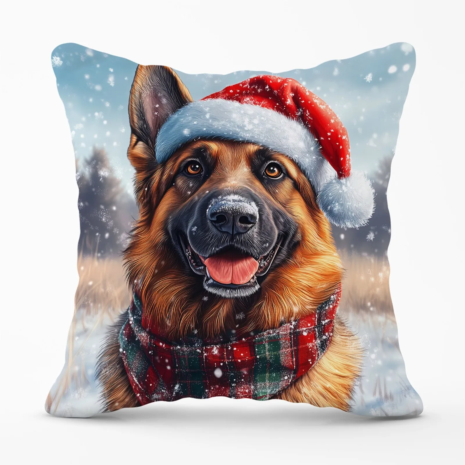 Warren Reed - Designer Christmas German Shepherd Cushion in Brown