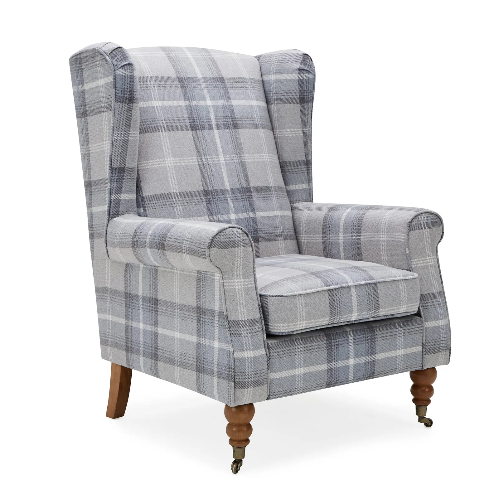 Oswald Grande Check Wingback Armchair Grey and White