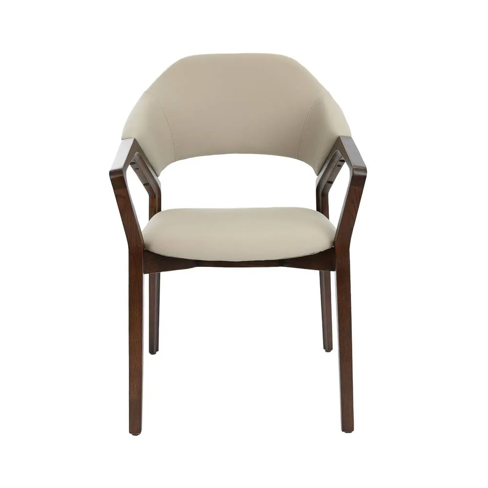Angel Cerda Mink Leatherette Dining Chair with Walnut-Coloured in Beige 2