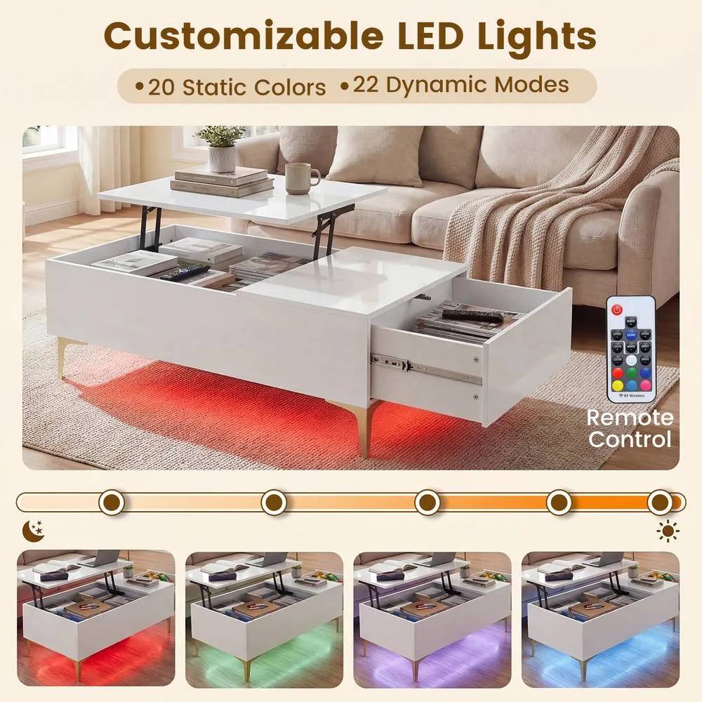 Costway Modern Lift Top Coffee Table High Gloss Accent Table in White 5