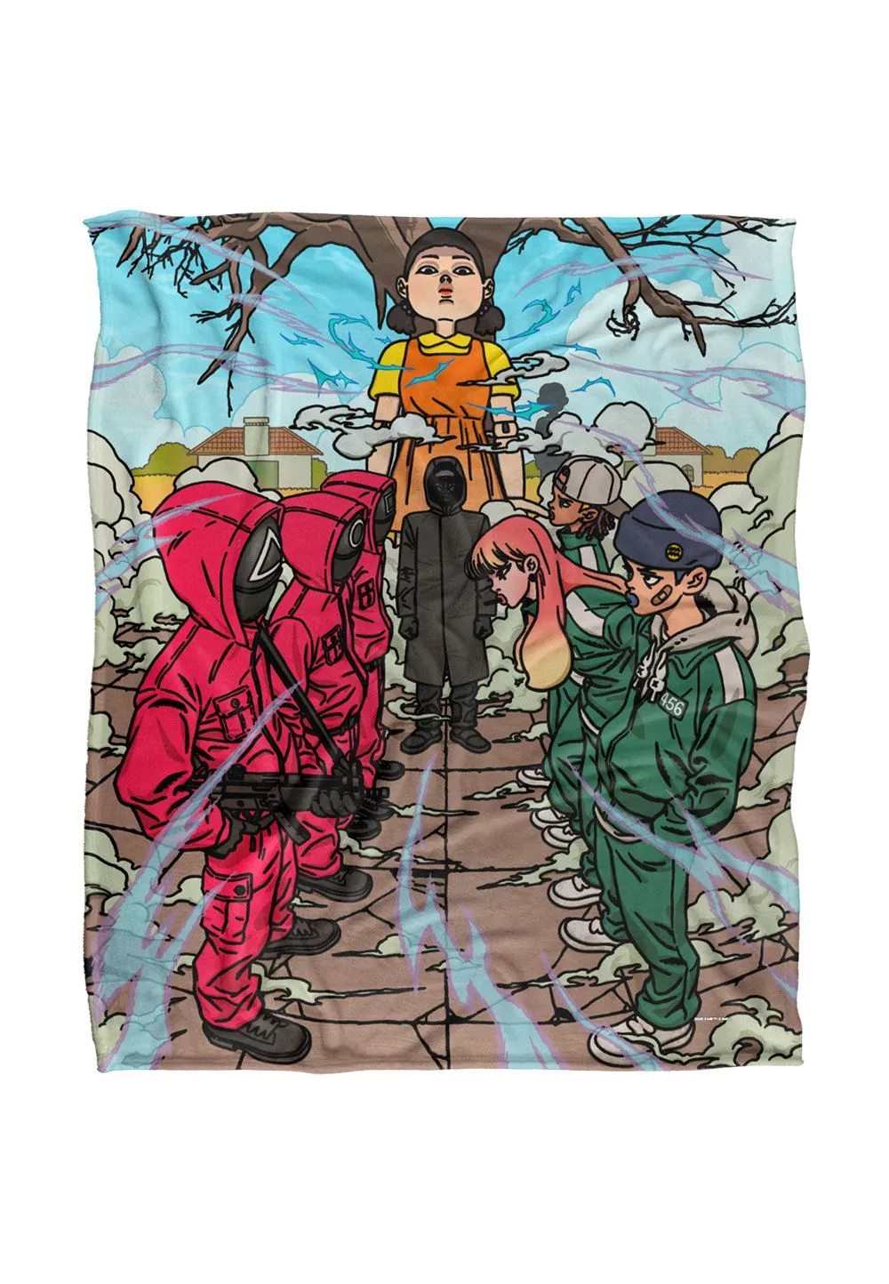Squid Game Season 3 152 X 127 cm Anime Stand-Off Silky Touch Super Soft Throw Blanket in White