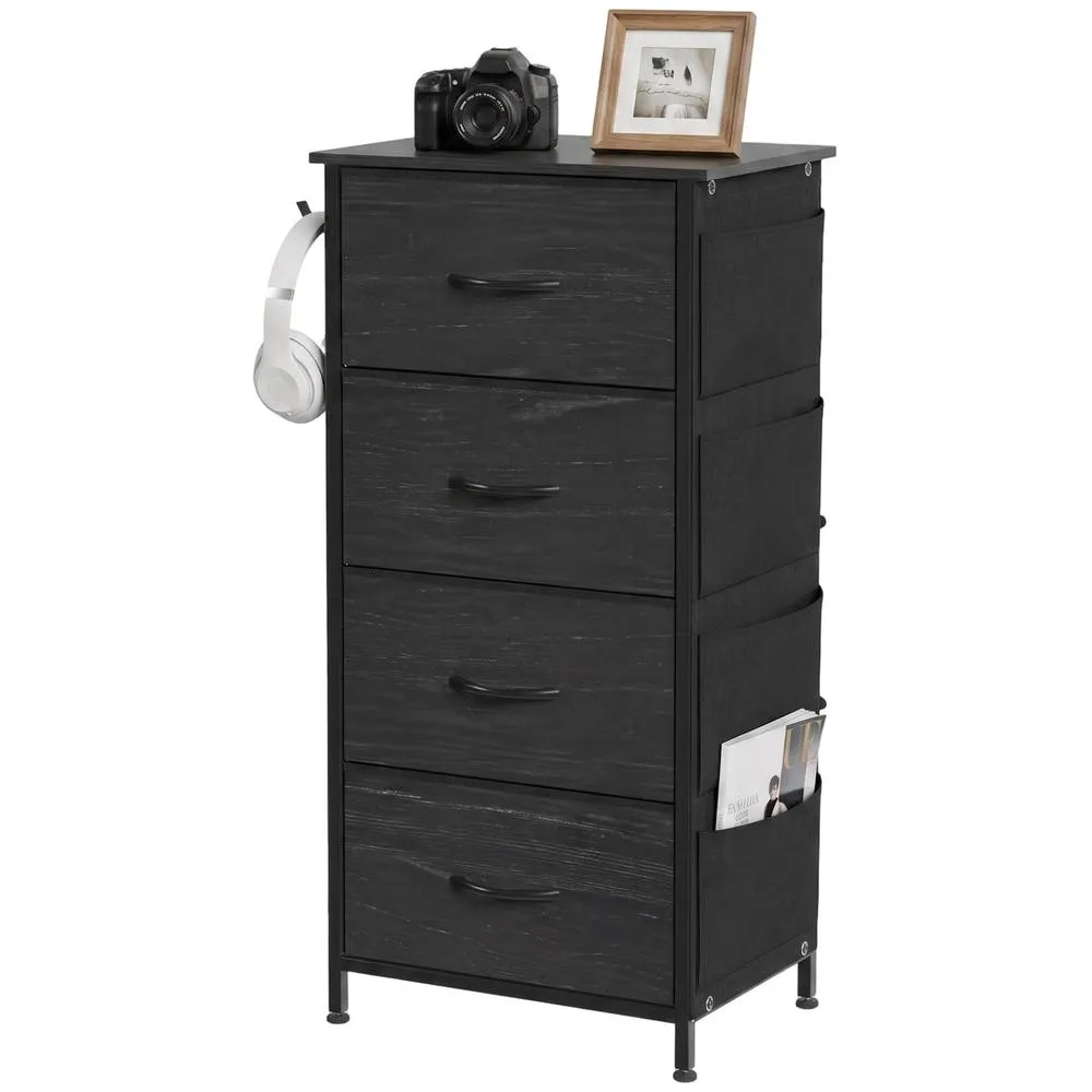 HOMCOM Fabric Chest of Drawers, 4 Drawer Dresser for Bedroom, Black
