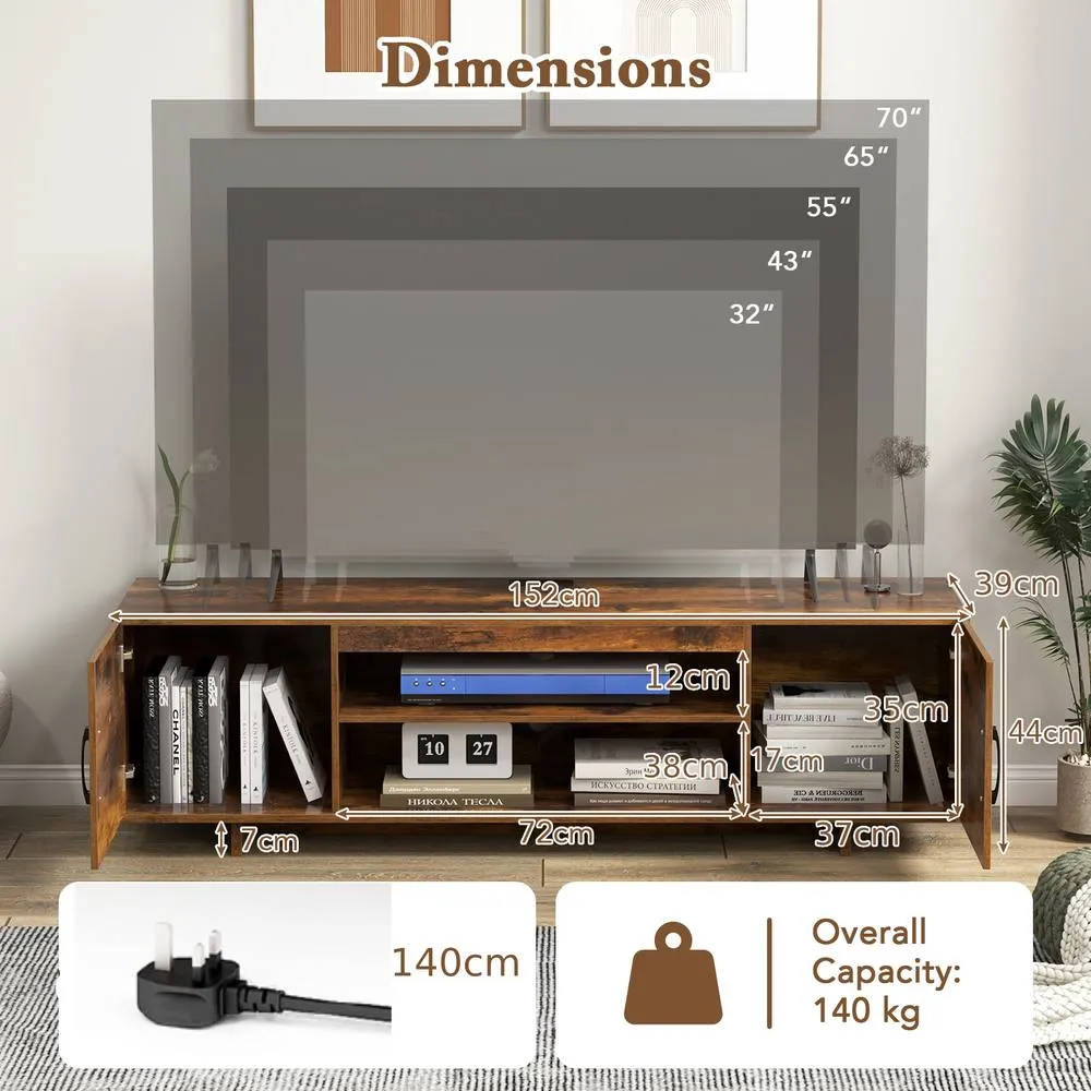 Costway TV Stand for TVs up to 70" 152 cm Entertainment Center w/ Power Outlet in Brown 2