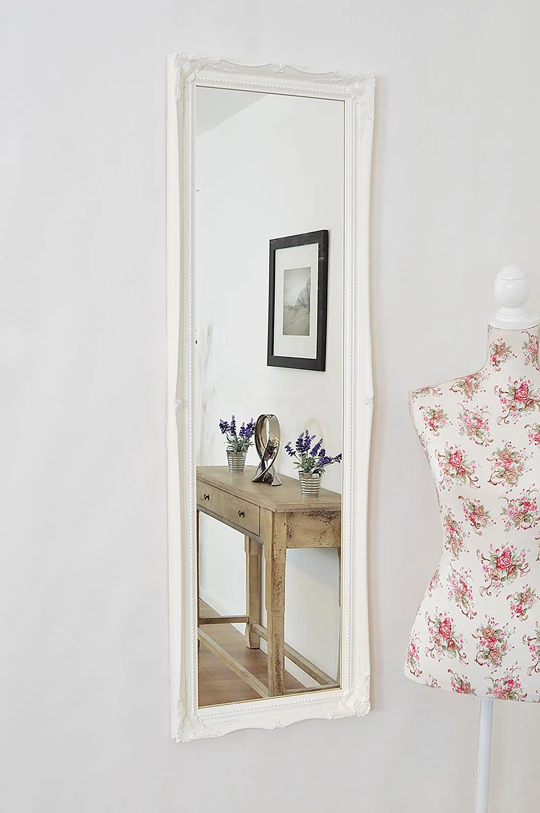 MirrorOutlet Fraser White Beaded Dress Mirror 122cm x 41cm 6