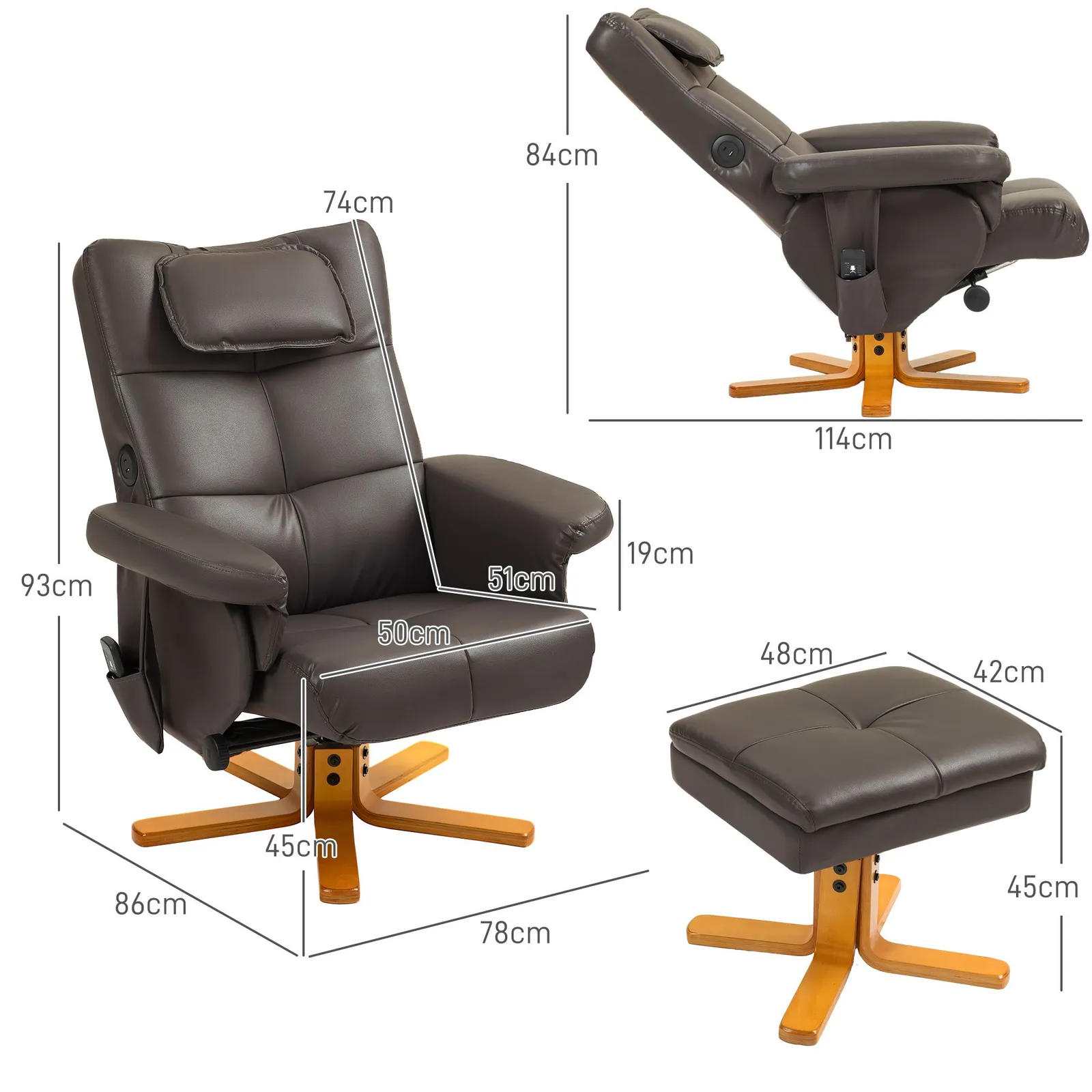 HOMCOM Massage Recliner Chair with Footstool & Hidden Storage in Dark Brown 3
