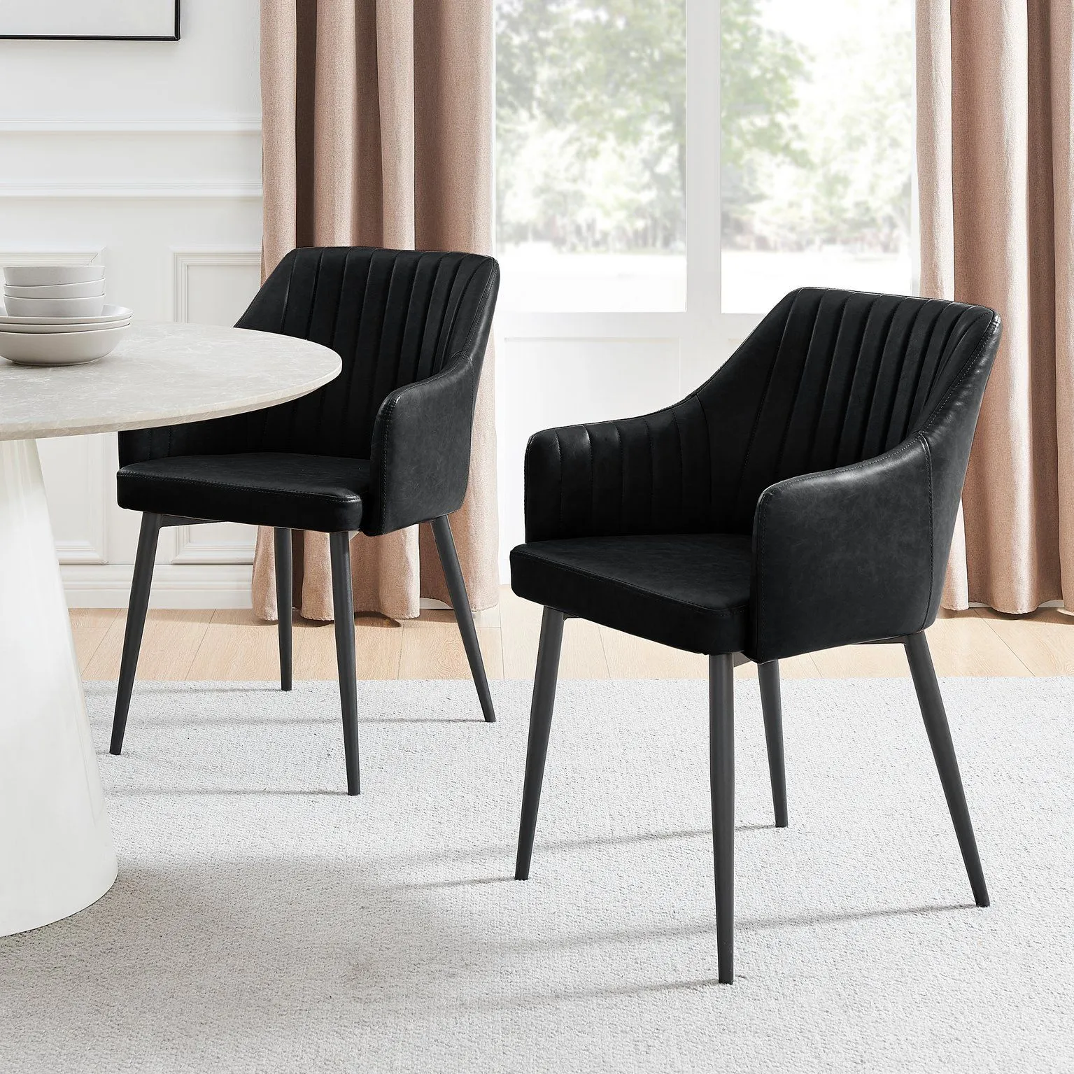 FurnitureboxUK Set of 2 Calla Faux Leather Dining Chairs With Black Metal Legs