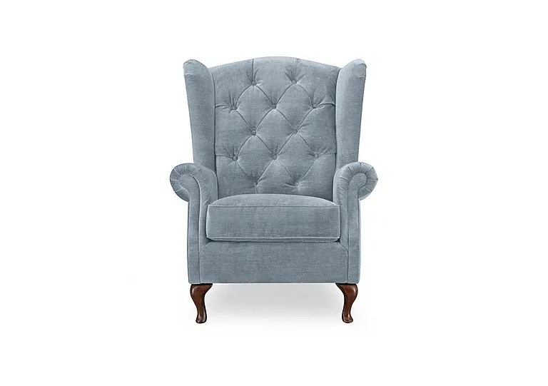 Harriet Fabric Wing Chair - Boathouse Blue with Walnut Feet