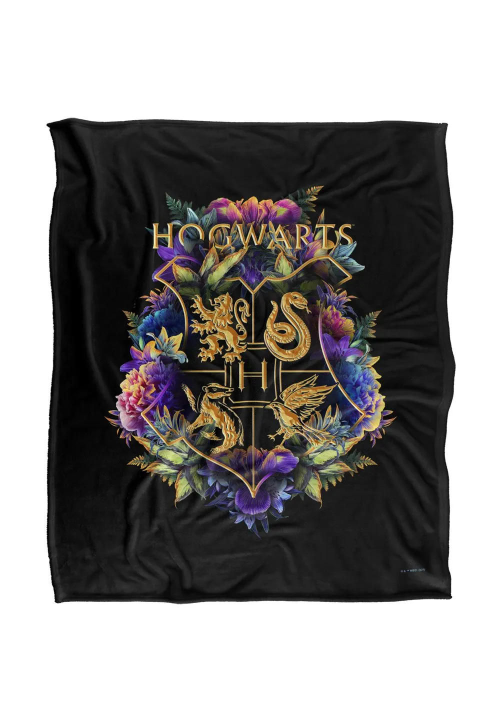 Harry Potter Hogwarts Multi-Colored Floral Crest Officially Licensed Silky Touch Super Soft Throw Blanket 152x127 cm in White