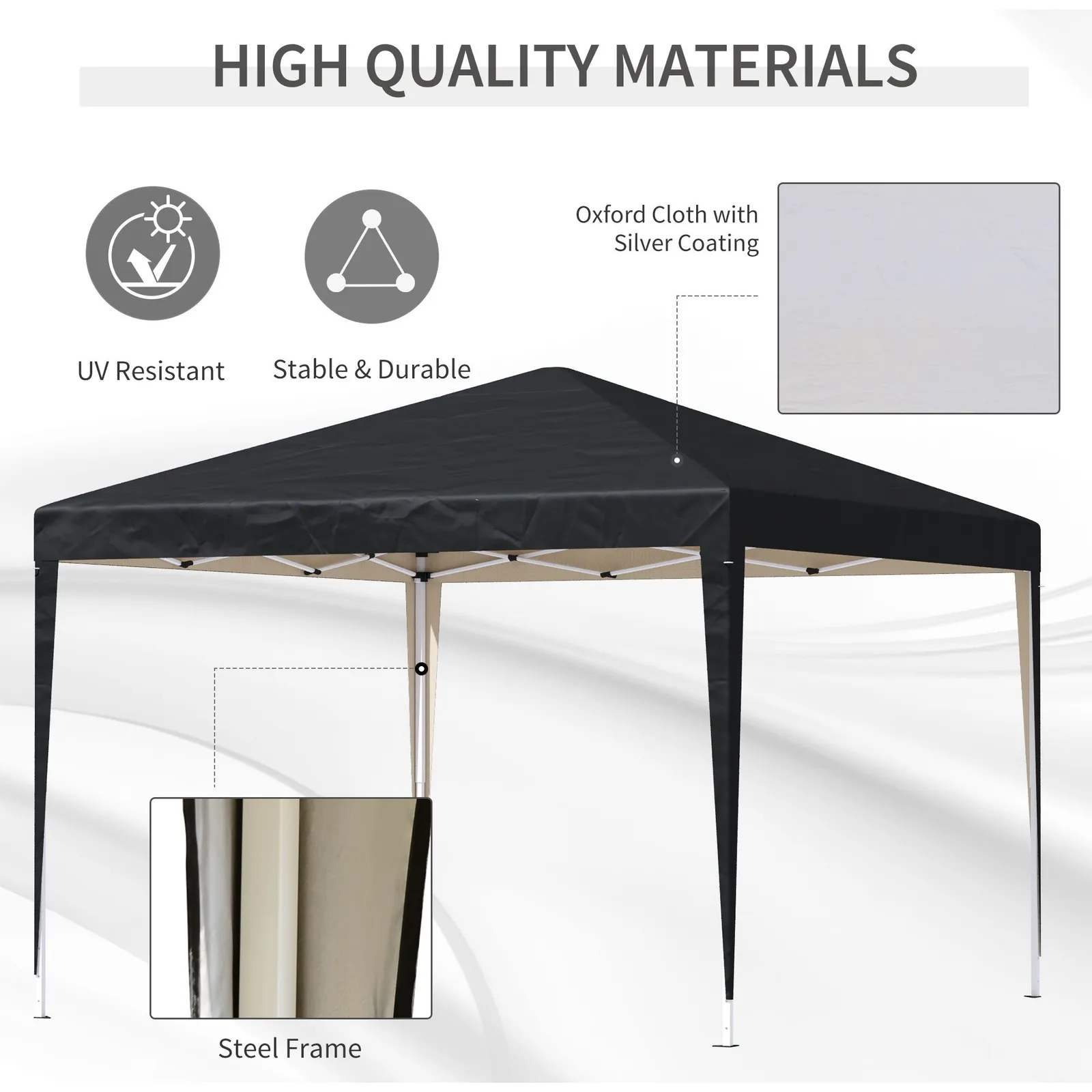 OUTSUNNY 3 x 3M Garden Pop Up Gazebo Height Adjustable Marquee Party Tent Wedding Canopy with Carrying Bag in Black 4