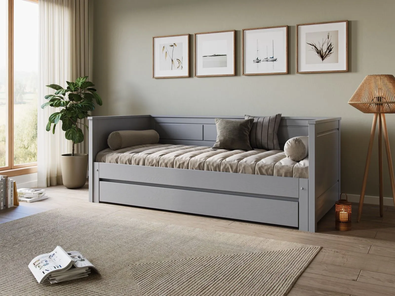 Flair Erika Solid Wood Guest Bed in Grey