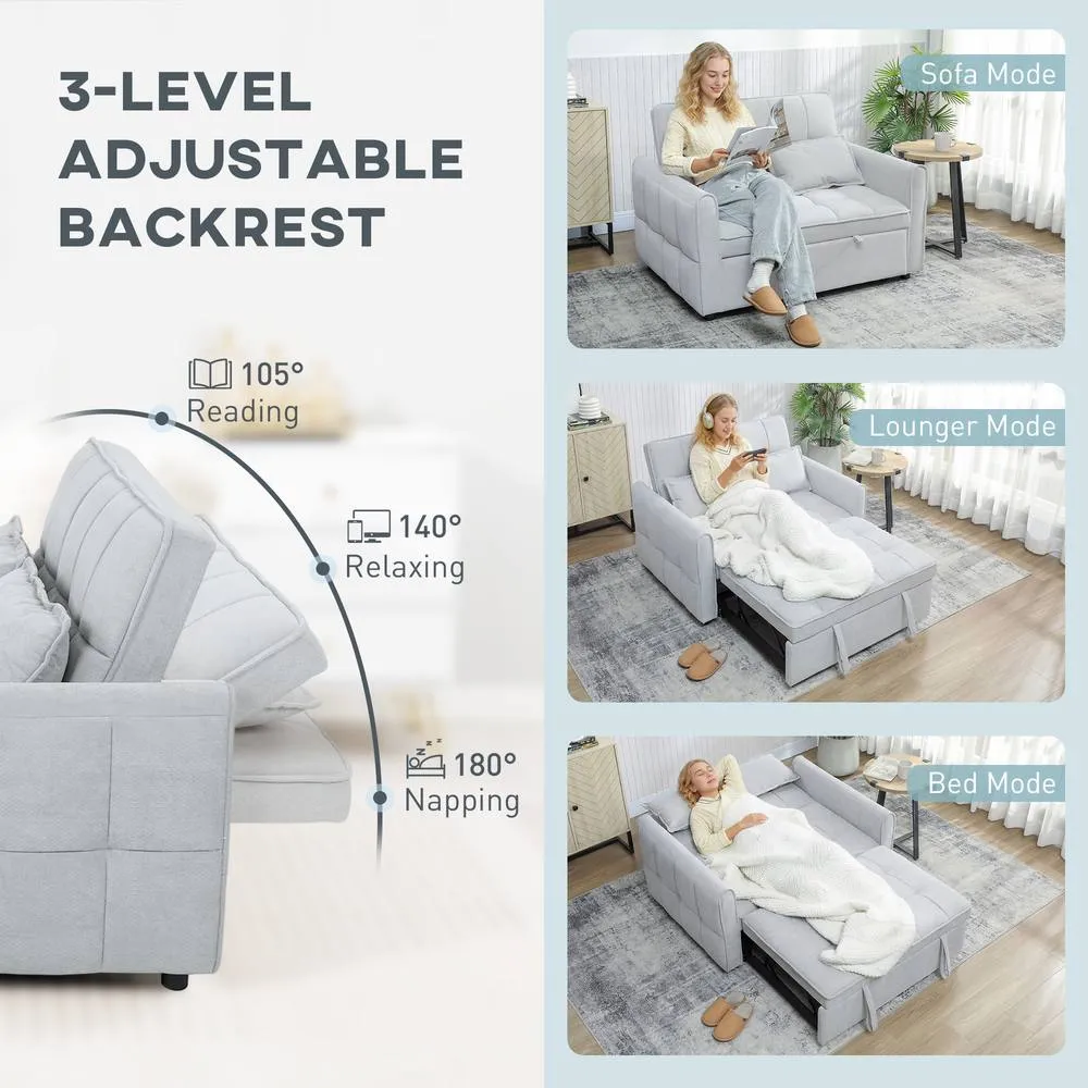 HOMCOM 2 Seater Sofa Bed, 3-in-1 Sleeper Sofa with Adjustable Backrest in Light Grey 6