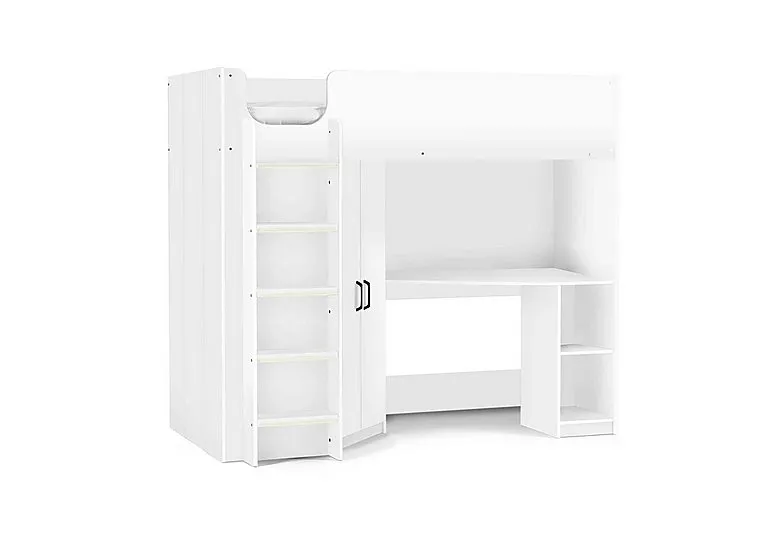 Jakob High Sleeper with Wardrobe and Desk - White