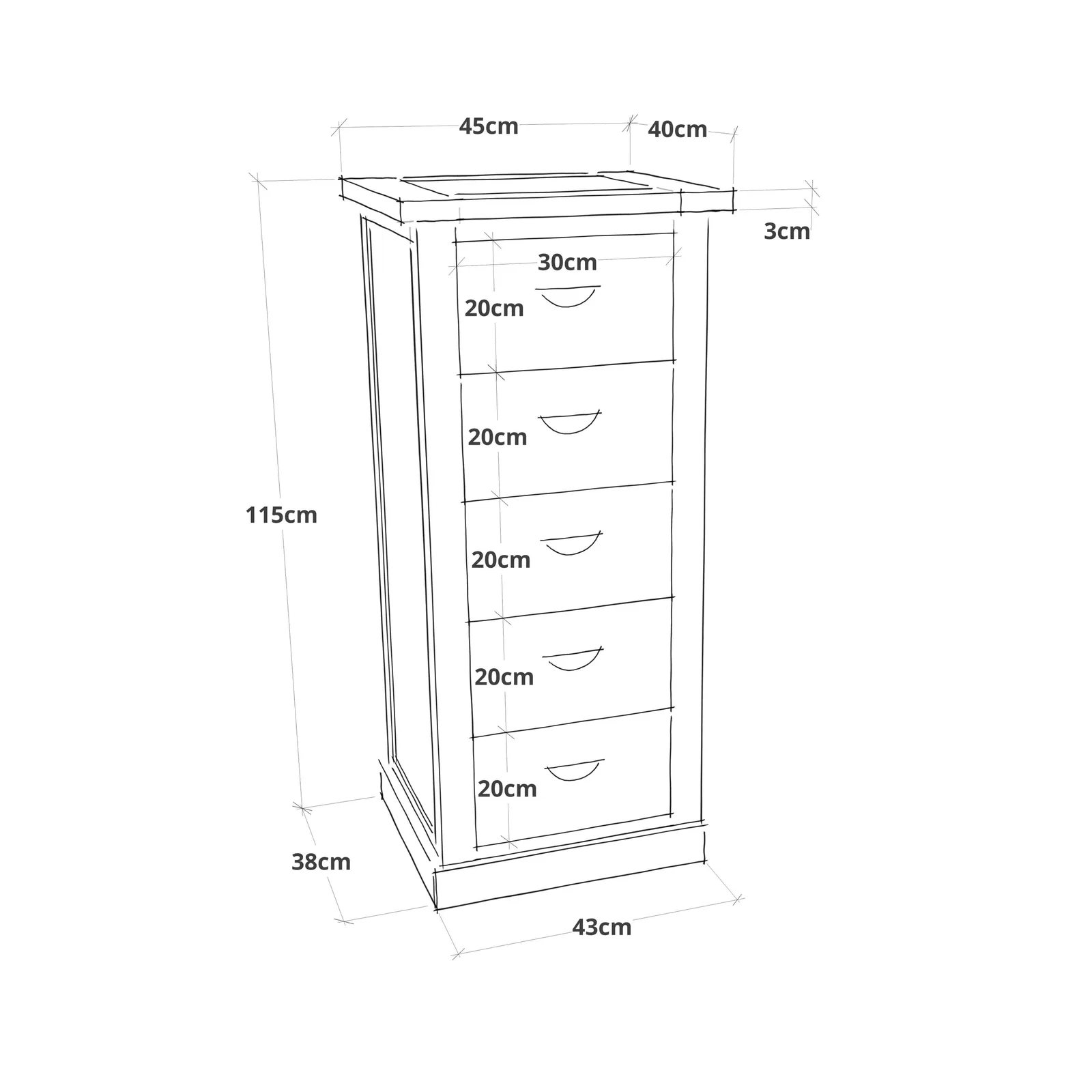 Cabinet Bits Padua 5 Drawer Narrow Chest of Drawers Bras Drop Handle in Brown 6