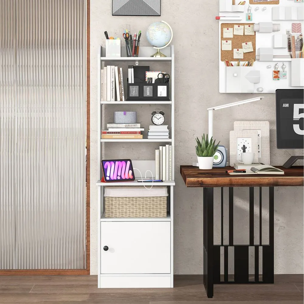 Costway 6-Tier Nightstand Bedside Tables Tall Night Stands w/5 Open Shelf in White 3