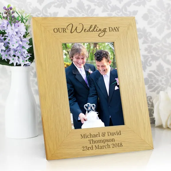 Personalised Our Wedding Day Oak Finish Photo Frame 2