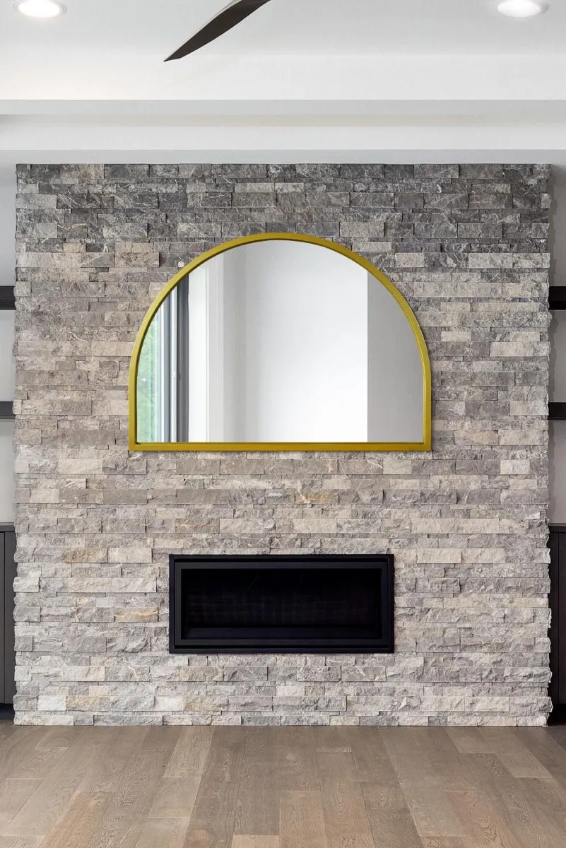 MirrorOutlet Gold Metal Framed Arched Wall Mirror 49" X 35" (125CM X 90CM)