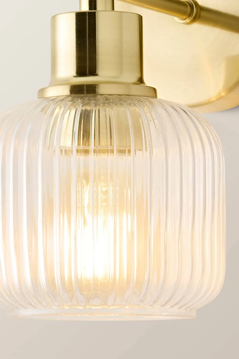 ValueLights Calpe Ribbed Glass Semi Flush Metallic Arm Wall Light & Bulb in Gold 4