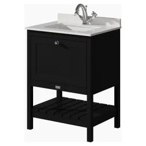 Bayswater Hartleigh Matt Black Traditional Freestanding Vanity Unit & 1 Tap Hole White Marble Top Basin - 600mm 2