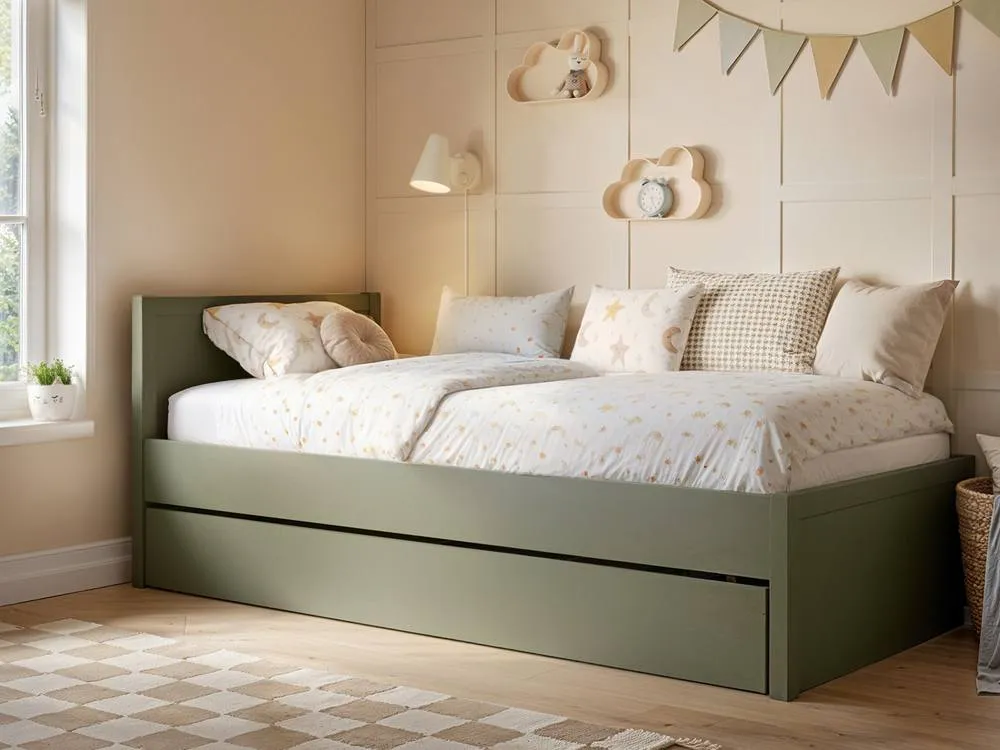 Flair Oli Single Wooden Bed with Drawers in Green 2