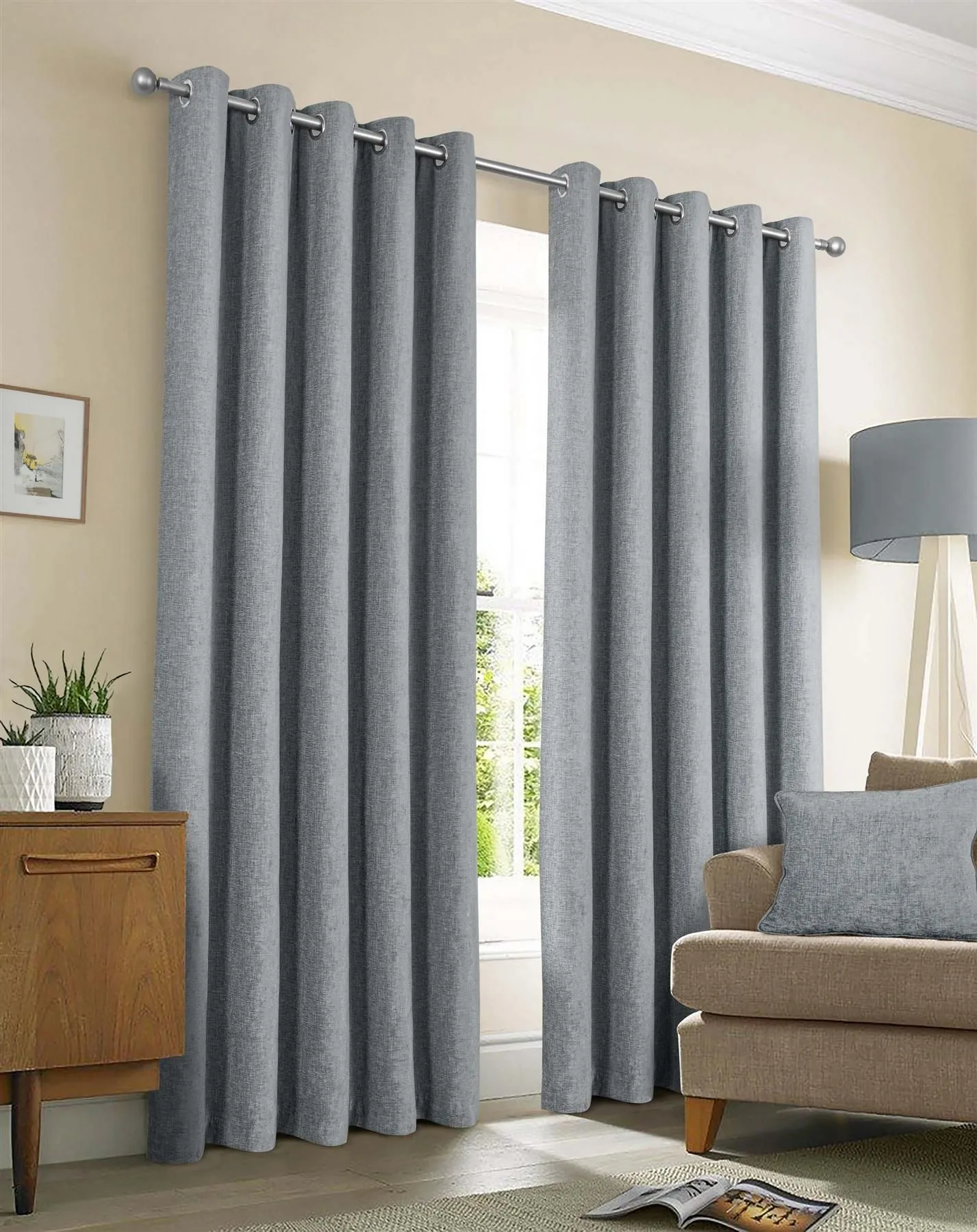 Sundour Amberley Chenille Eyelet Curtains in Grey 1