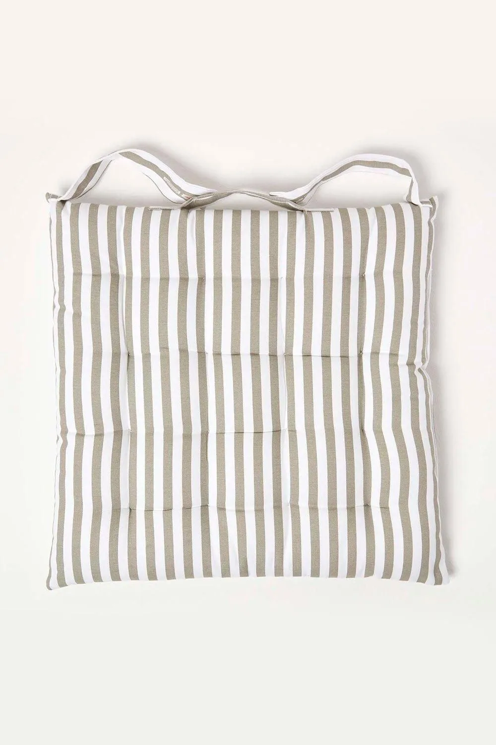 Homescapes Grey Stripe Seat Pad with Button Straps 100% Cotton 3
