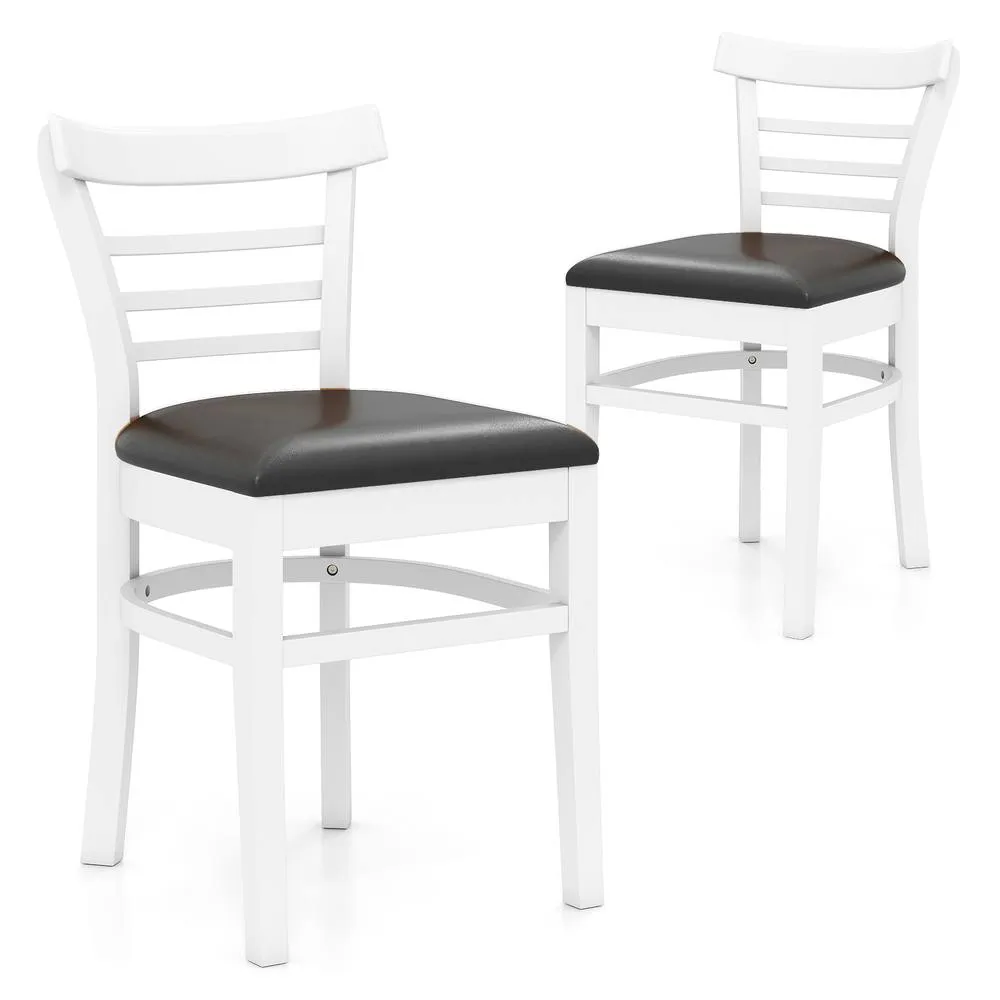 Costway Modern Dining Chair Set of 2 PU Leather Upholstered Kitchen Chair in White 2