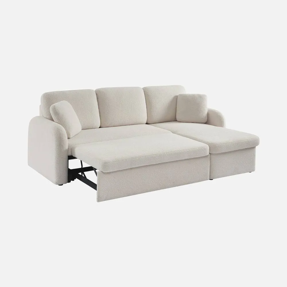 sweeek 3-seater Reversible Corner Sofa Bed In Boucle Fabric in Cream 4