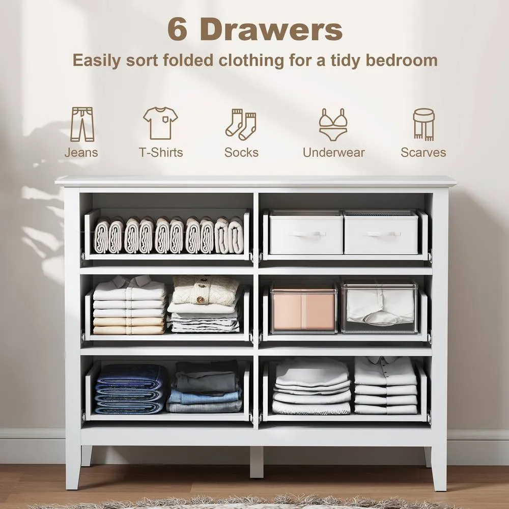HOMCOM Fluted Chest of Drawers 6 Drawer Dresser for Bedroom Hallway White 4