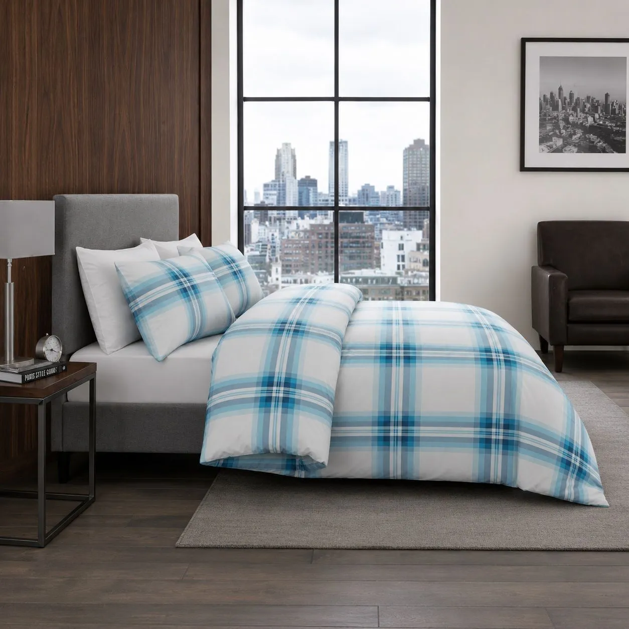 Smart Living Polycotton Bardsley Check Duvet Cover With Pillowcases in Teal 2