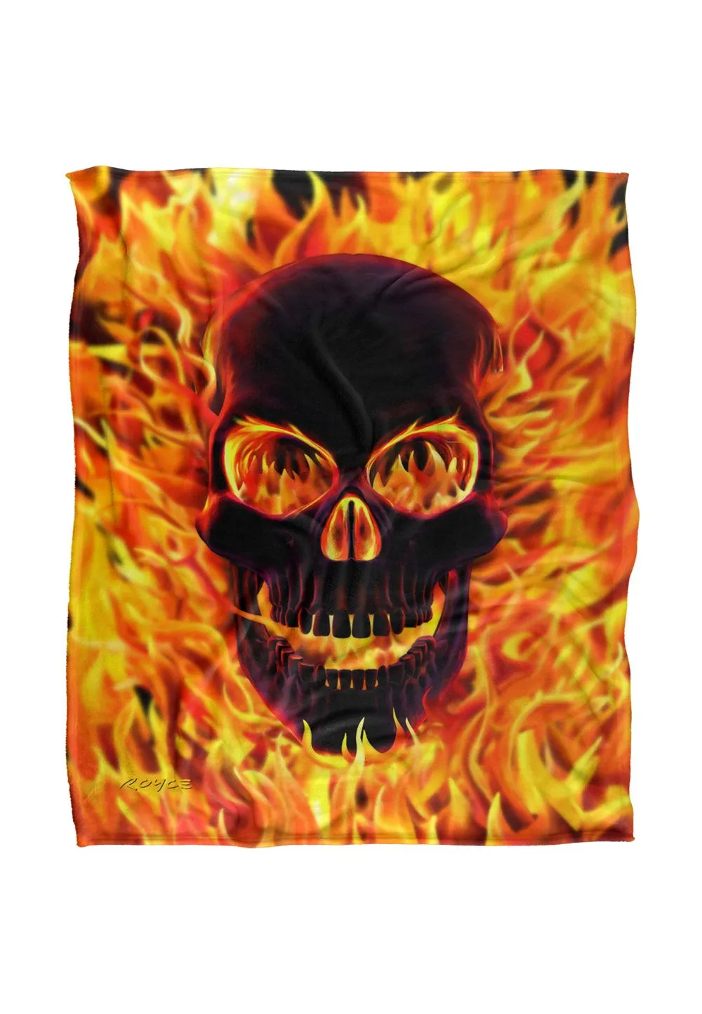 JQ Licensing Royce Mcclure Flaming Skull Silky Touch Super Soft Throw Blanket 152 X 127 cm in White