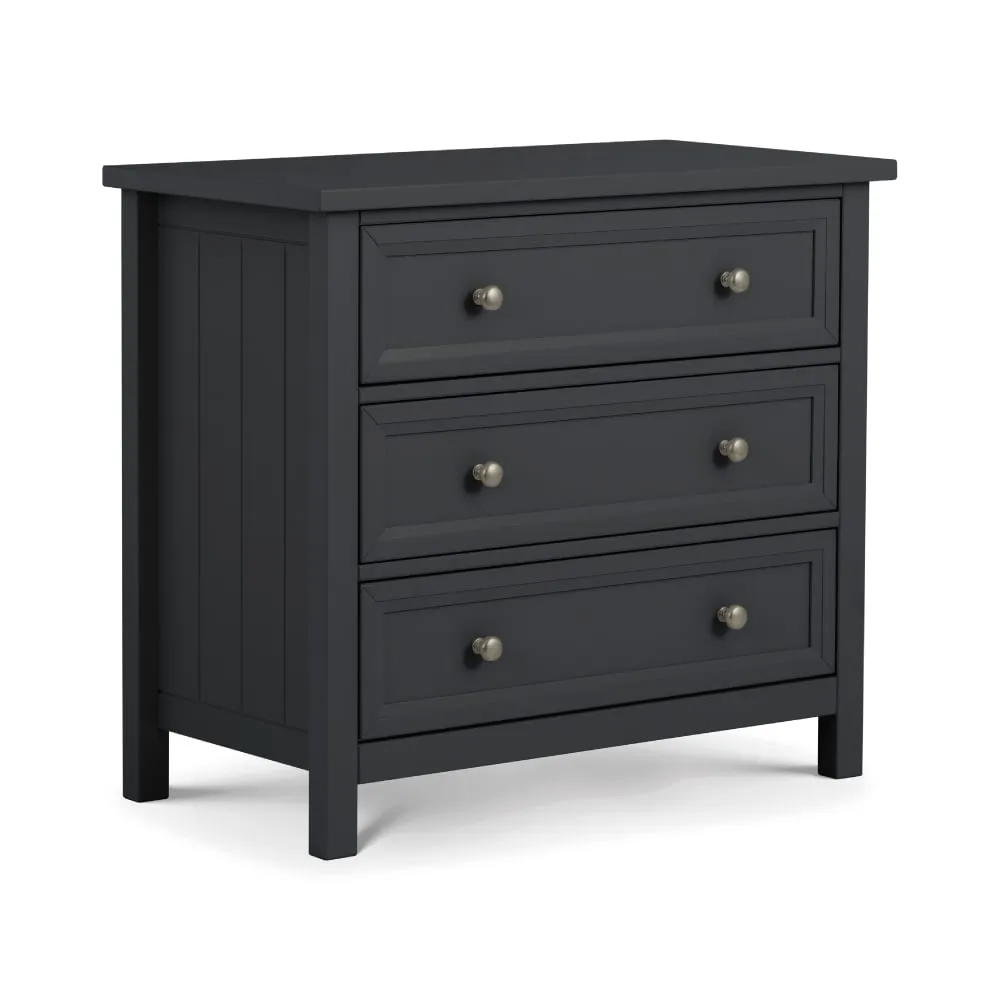 Maine - 3 Drawer Chest - Dark Grey - Wooden - Happy Beds 1