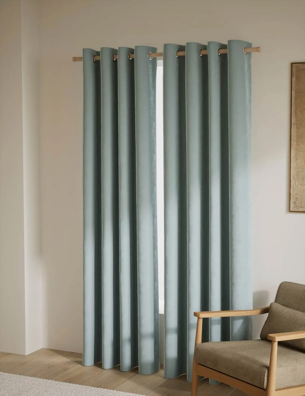 M&S Velvet Eyelet Curtains Seafoam