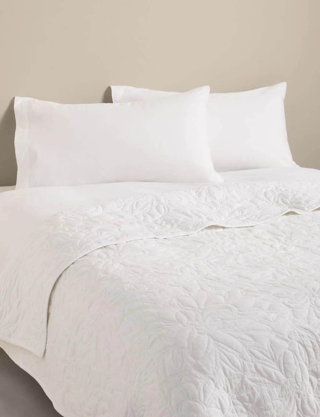 M&S Pure Cotton Floral Bedspread White