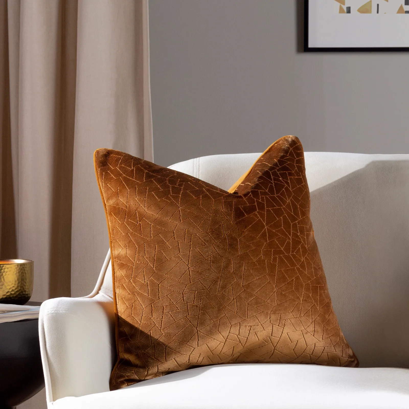 HOEM Malans Cut Velvet Piped Cushion in Bronze