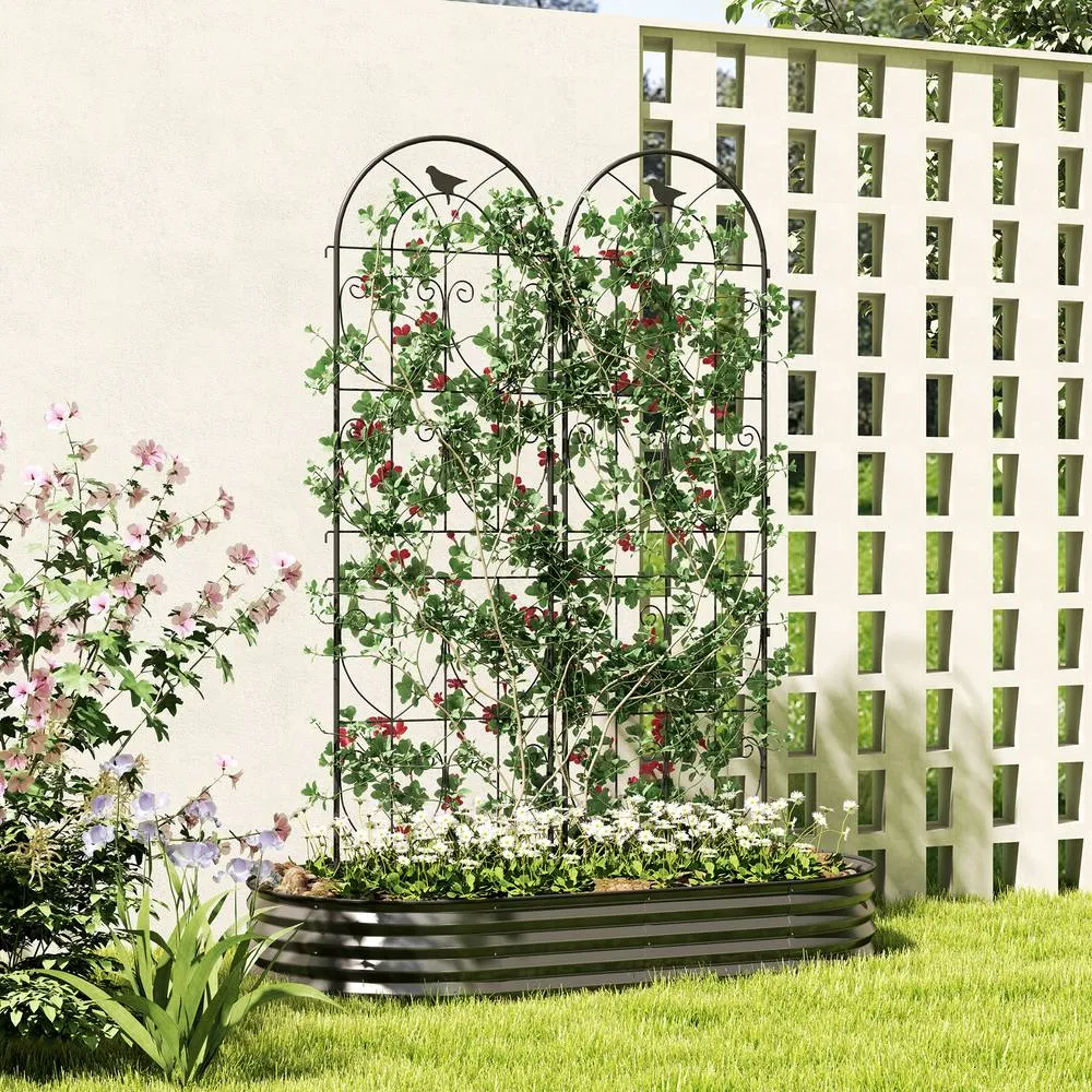 OUTSUNNY Set of 2 Metal Garden Trellis, Outdoor Trellis Panels, 180 x 50cm in Black