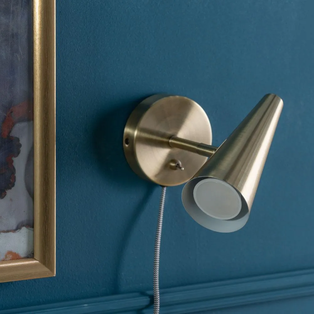 ValueLights Plug In Brushed Antique Brass Cone Wall Light in Bronze 4
