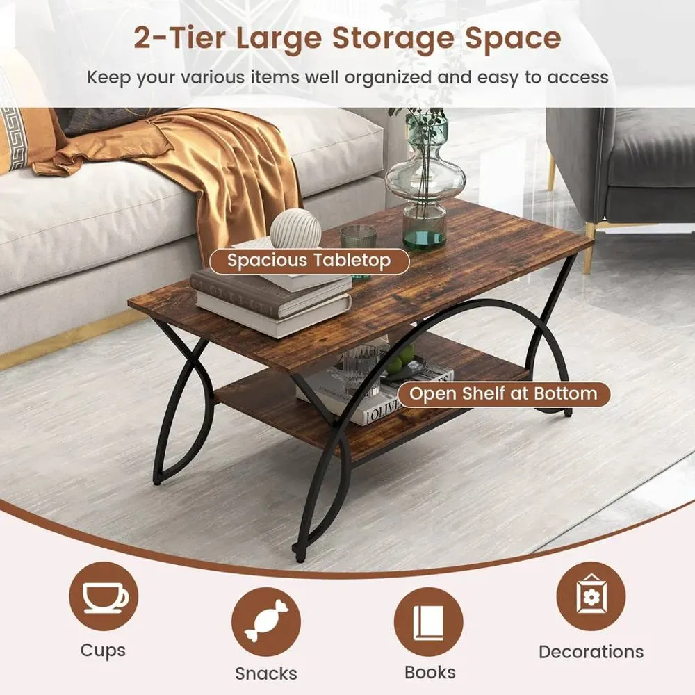 Costway 2-tier rectangular coffee table / living room tea table in Brown 6