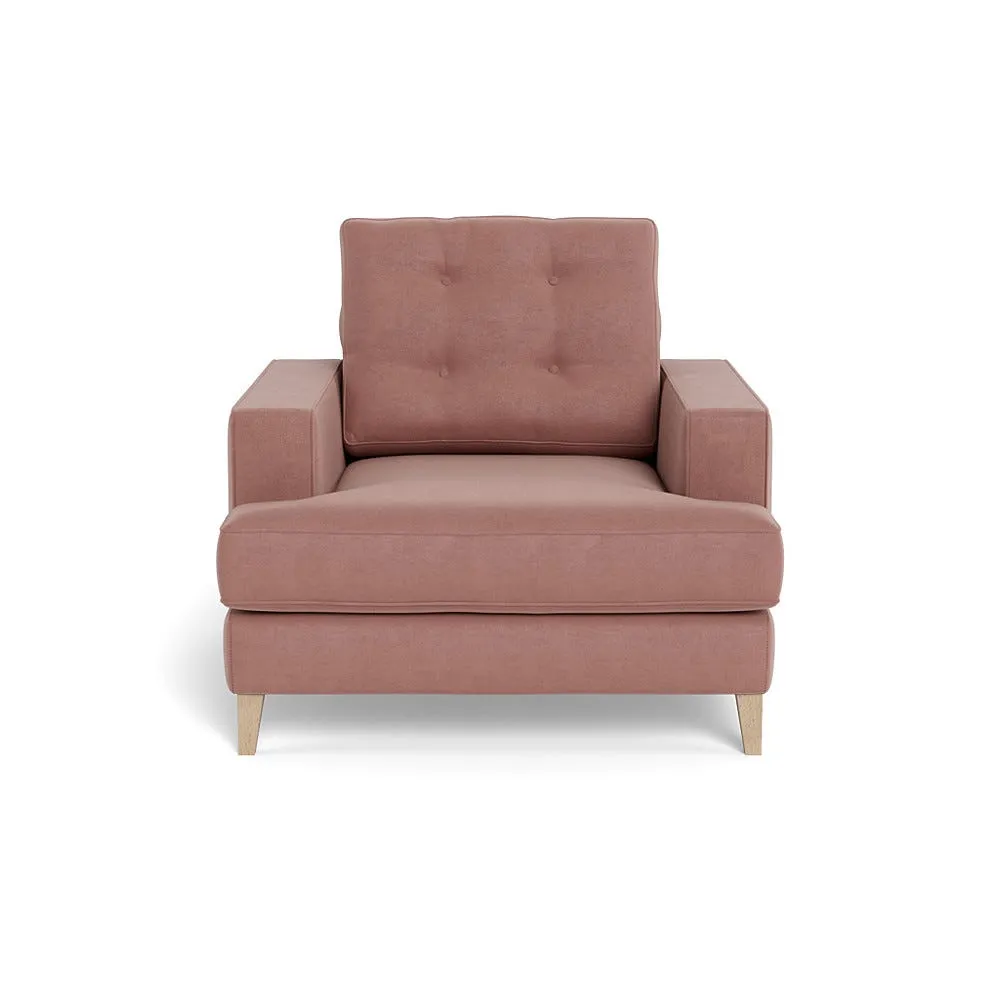 Heal's Mistral Armchair Smart Luxe Velvet Dusky Pink Natural Beech Feet