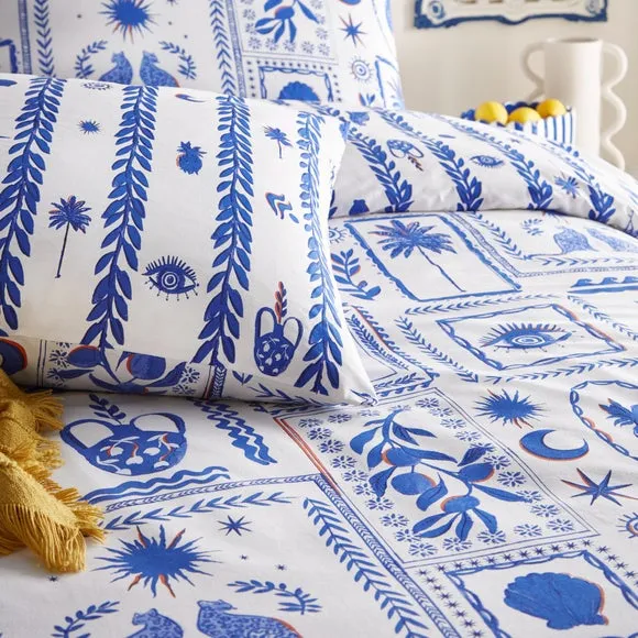 Furn. Frieze Blue Duvet Cover and Pillowcase Set 4