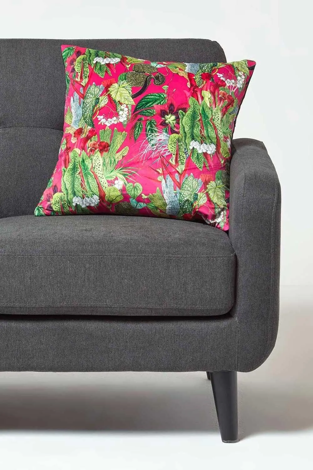 Homescapes Hot Pink Tropical Leaf Velvet Cushion 46 x 46 cm 3
